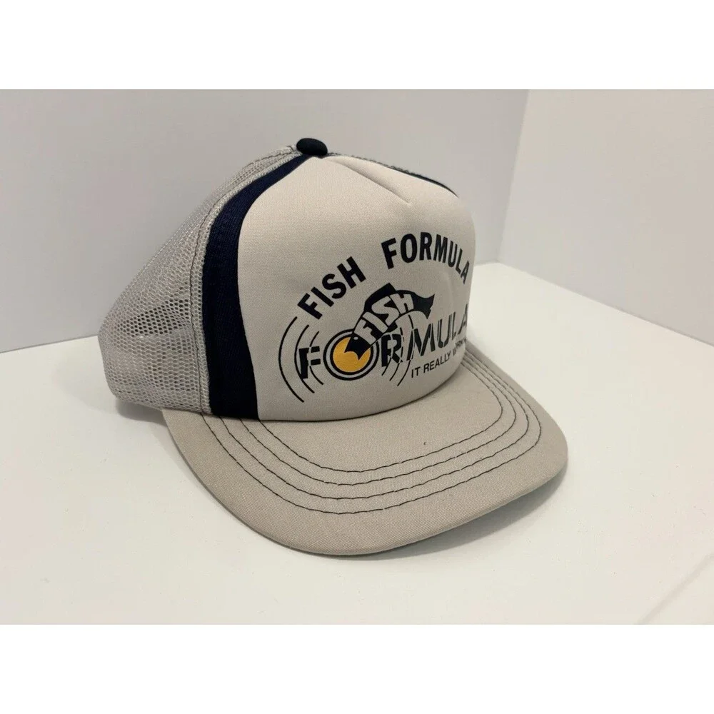 FISH FORMULA SnapBack Hat Trucker VTG 60% Cotton Gray OSFA It Really Works.